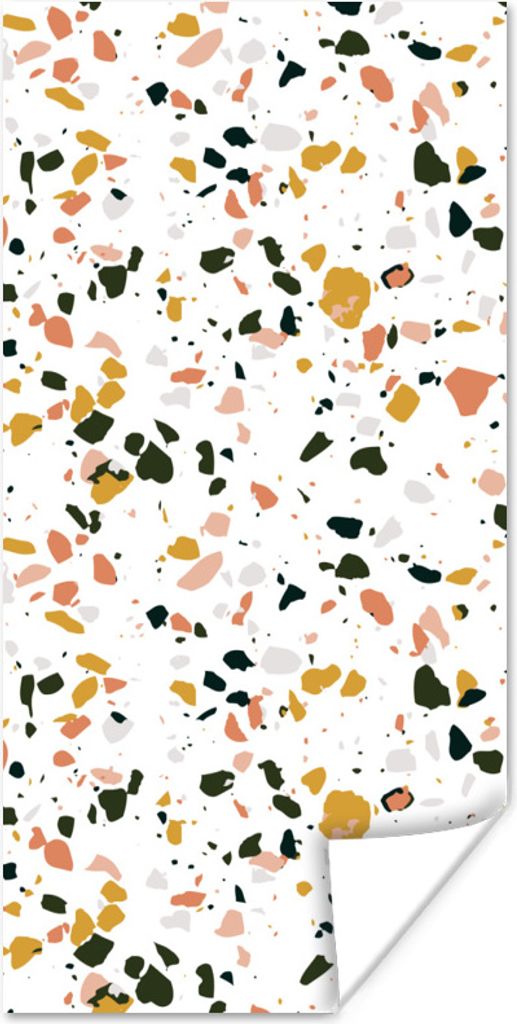 MuchoWow Poster Orange - Schwarz - Terrazzo 75x150 cm - Dekoration für die Wände