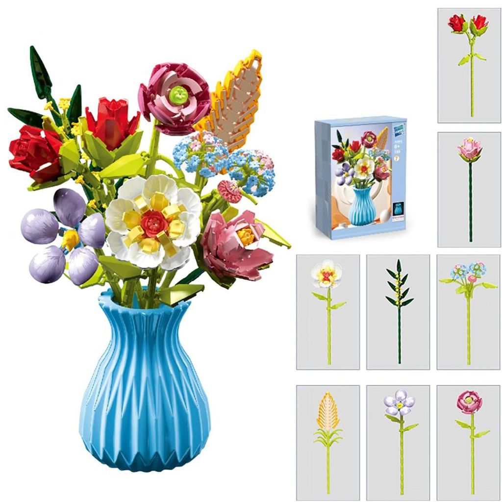 Blumenstrauß Bausatz mit Vase Kunstblumen für die Wohnraumdekoration, Wildblumen-Botanik-Kollektion für die Wohnraumdekoration, Geschenk