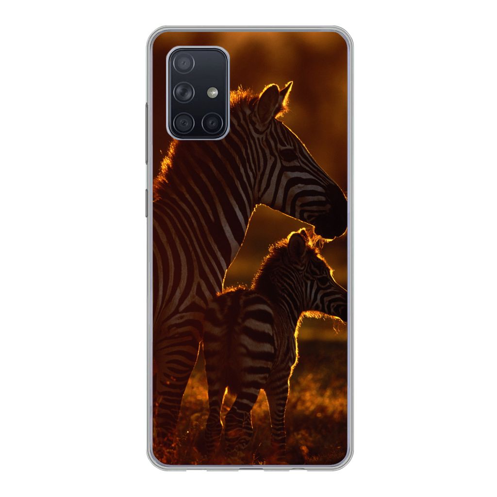 MuchoWow Handyhülle Schutzhülle Hülle für Samsung Galaxy A51 Zebra - Sonne - Fohlen Silikon Softcase Handy Hülle - Schutzabdeckung