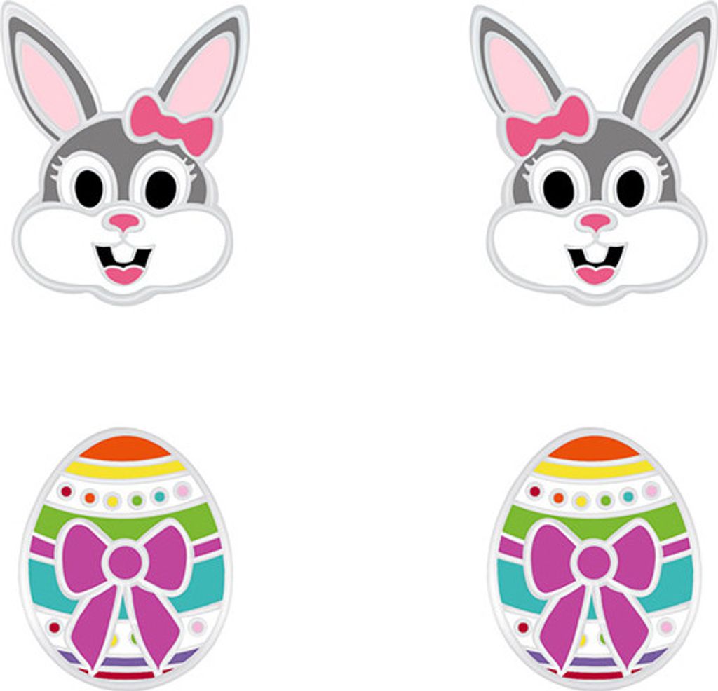 2er Set Ostern Ohrringe Silber 925 Ohrstecker Hase & Osterei
