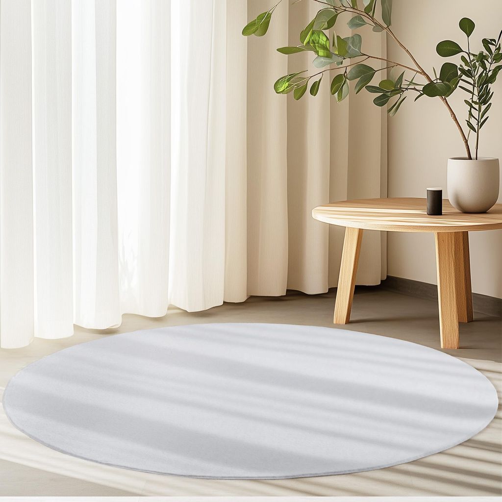 Homebyhome Kurzflor Teppich Einfarbig Waschbar, Weich & Rutschfest für Wohnzimmer & Schlafzimmer, Grösse 200 cm Rund