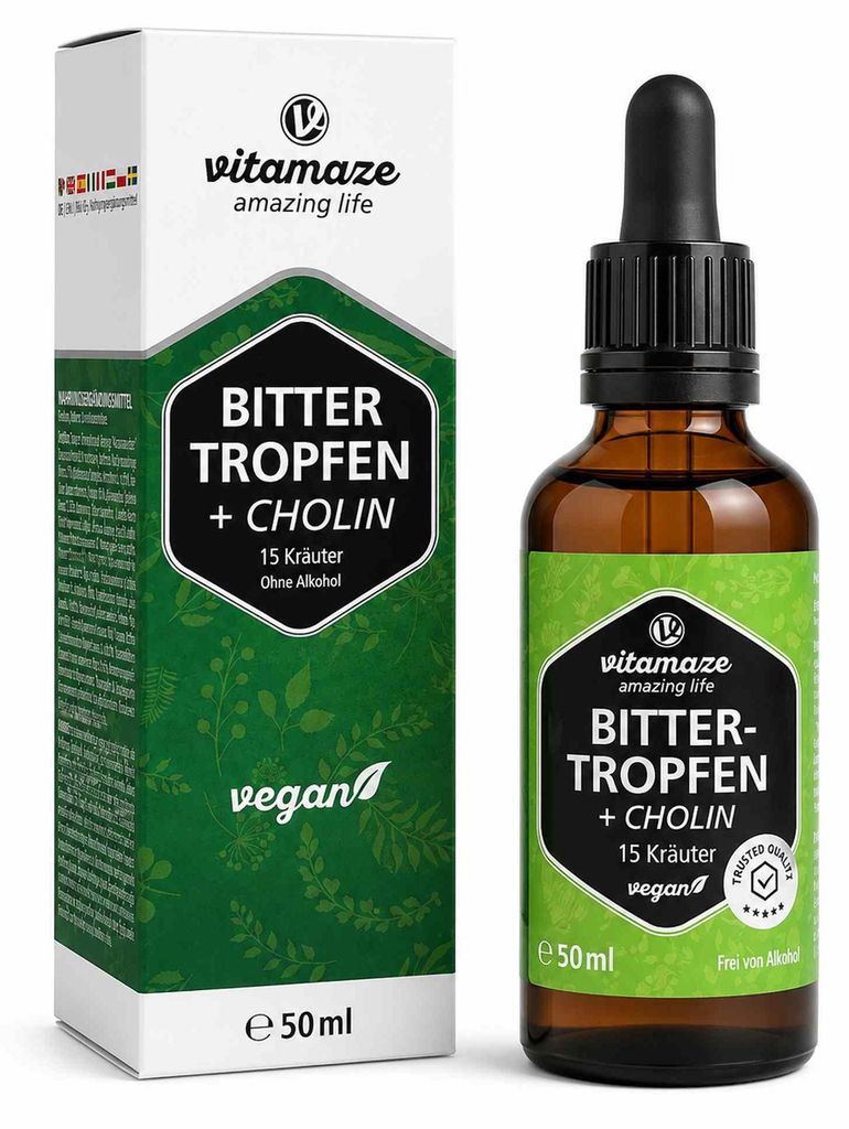 Bitterdruppels, 15 kruiden + choline, alcoholvrij, 50 ml Productafbeelding 