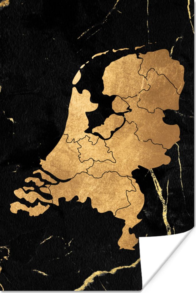 MuchoWow Poster Karte von Europa - Niederlande - Gold 20x30 cm - Papierdruck