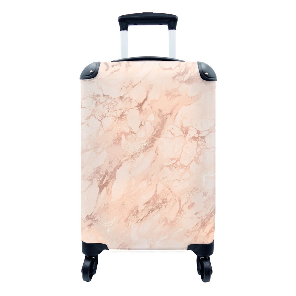 MuchoWow Koffer Handgepäck Trolley Rollkoffer Kleine Reisekoffer mit 4 Rollen - Marmor - Adern - Korallenrosa - Cabin Size < 55x40x23 cm & 55x40...