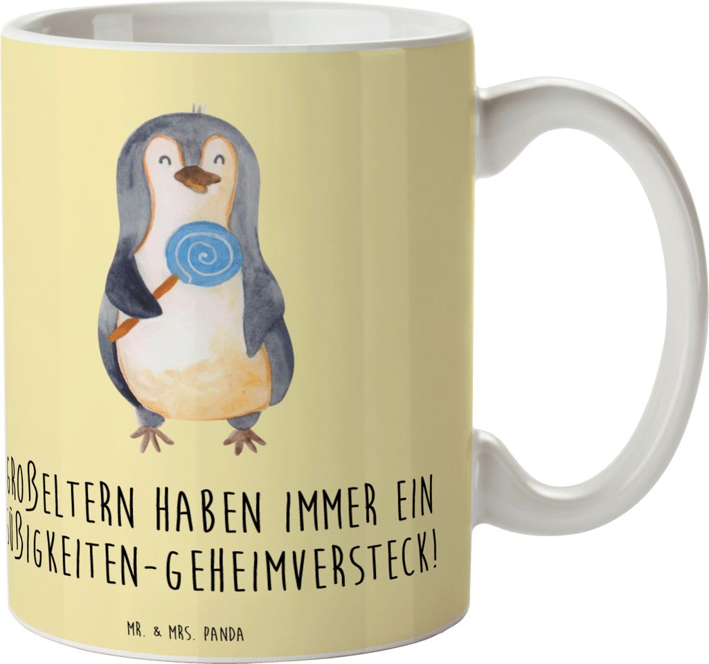 Mr. & Mrs. Panda Becher Großeltern Süßigkeiten - Gelb Pastell - Geschenk, Tasse, Generationen, Trinkbecher, Pott, Familienleben, Jubiläen, Gebu...