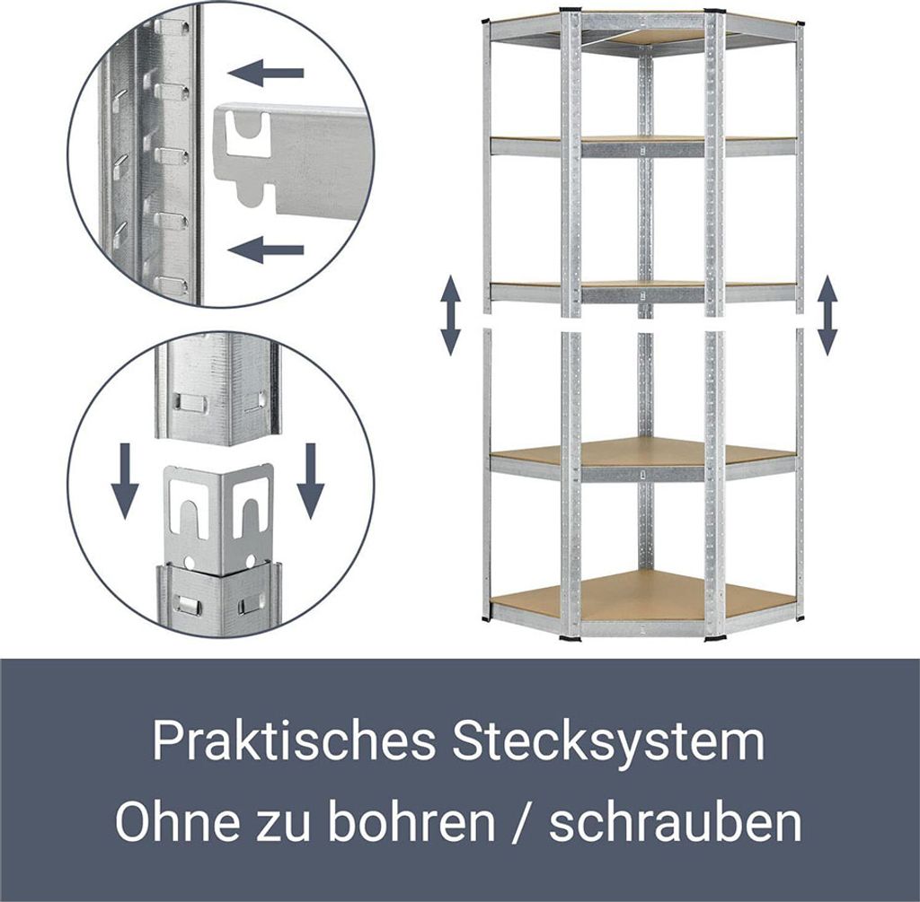 Rohový regál 21093, úložný regál, z pozinkovaného kovu, s 5 Obrázok produktu 10