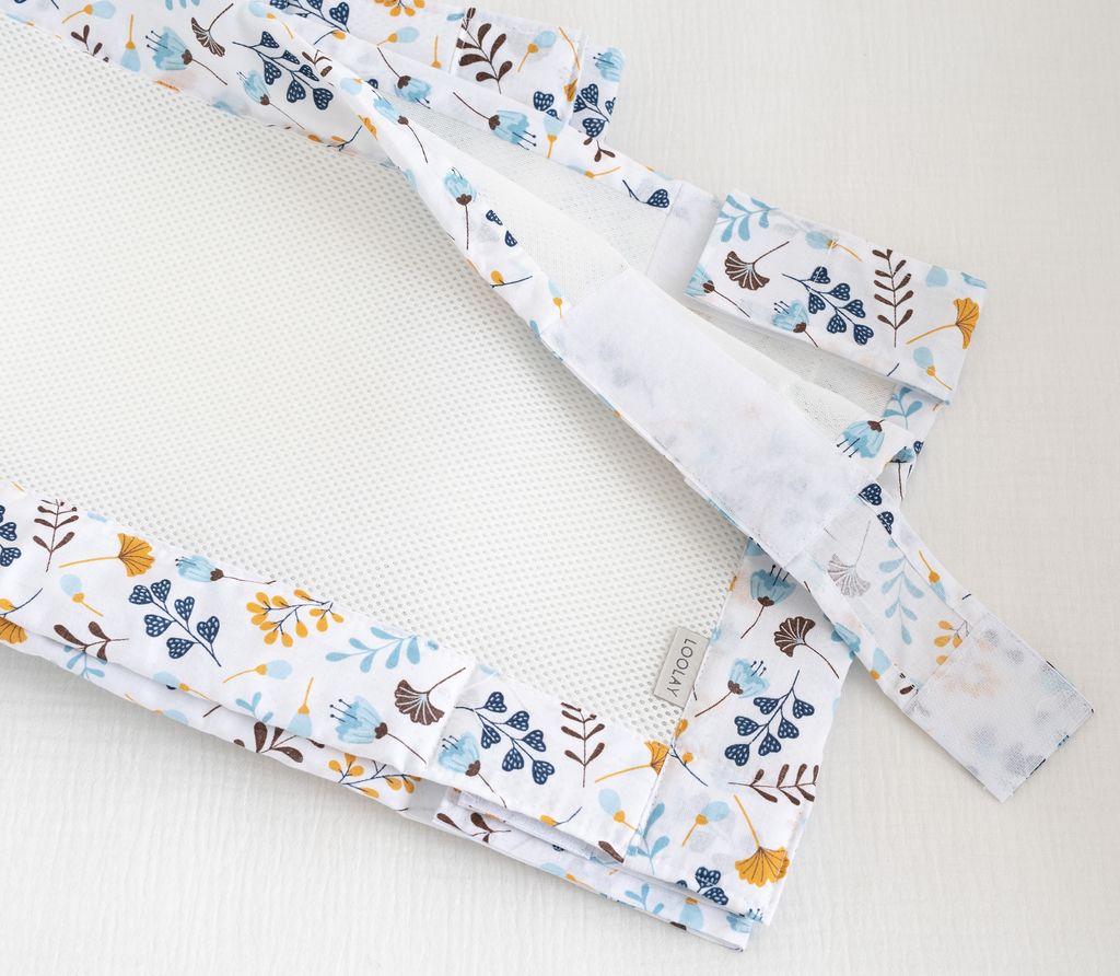 BLUMEN TÜRKIS Atmungsaktiv 2 TLG. Netzstoff BETTUMRANDUNG Babybett Umrandung Neugeborene Baby Sprossen Bett Schutz für 120x60 cm Babybett 110x30cm