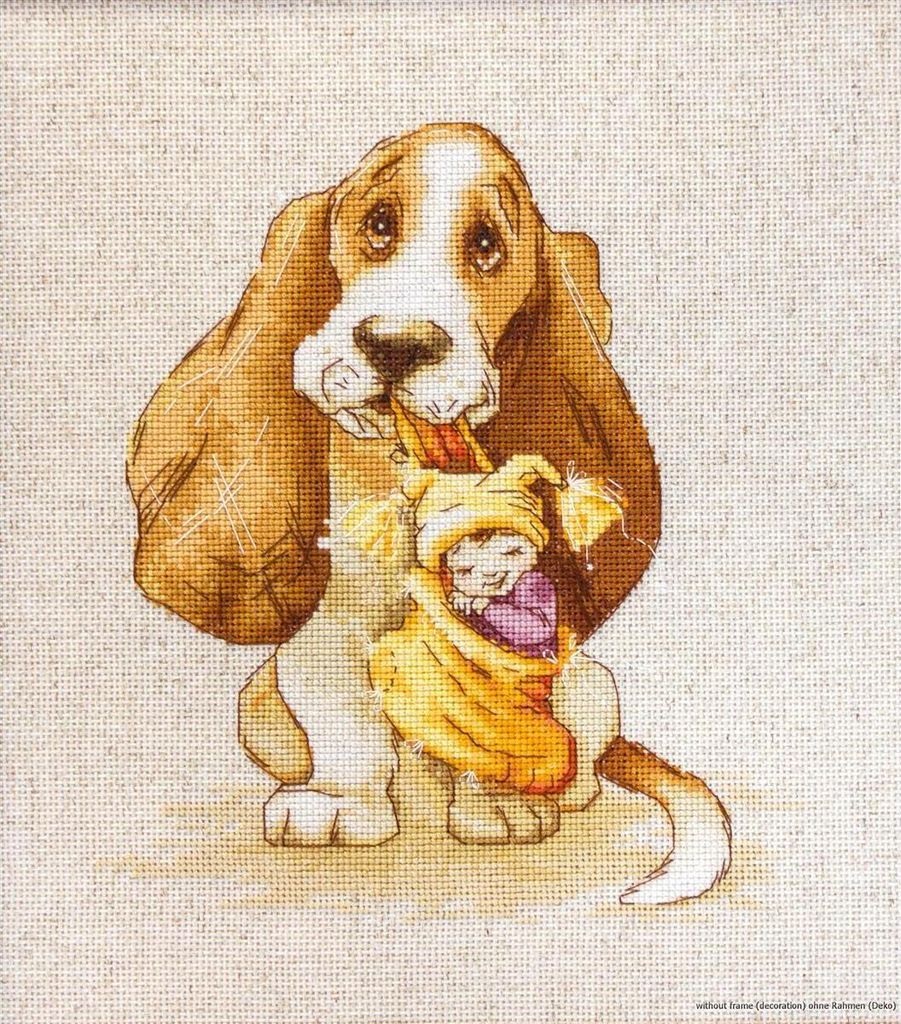 Auslaufmodell Luca-S Kreuzstich Set "Basset mit Speilzeug", Zählmuster, 16,5x18,5cm