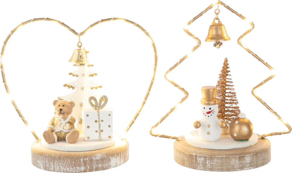 Décoration Lumineuse pour Table de Noël - Ours et Bonhomme de Neige Blanc Or