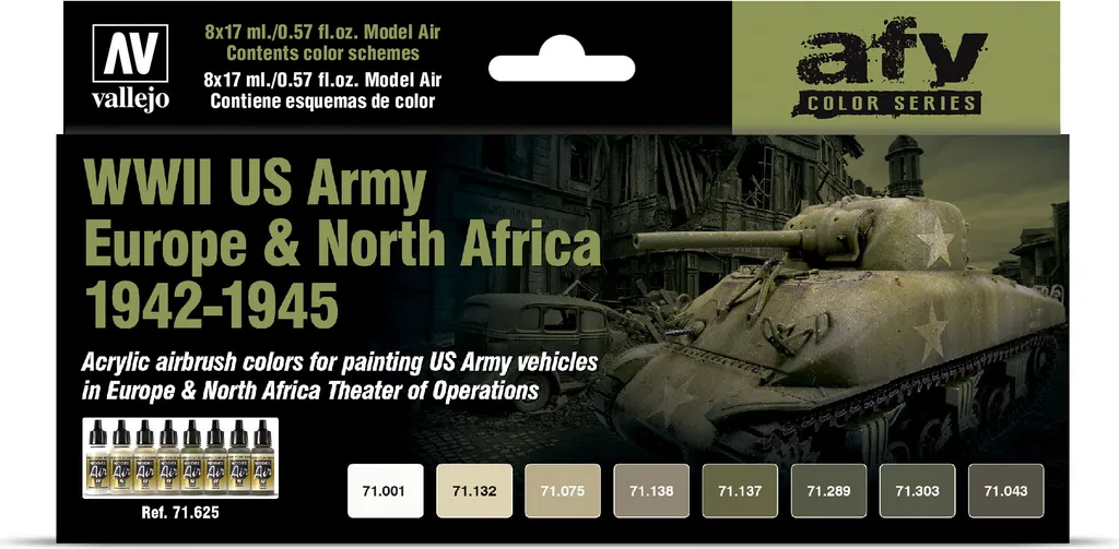 Couleurs Authentiques US Army WWII Vallejo Model Air AFV Aérographe 8x17ml