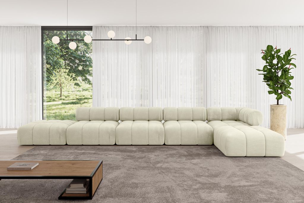 ALTDECOR Modulares Sofa Ecksofa in L-Form - Kerru-L3 - 475x190x70 cm Beige universal, links/rechts Corner modular Sofa Eckcouch Couch Wohnlandschaf...