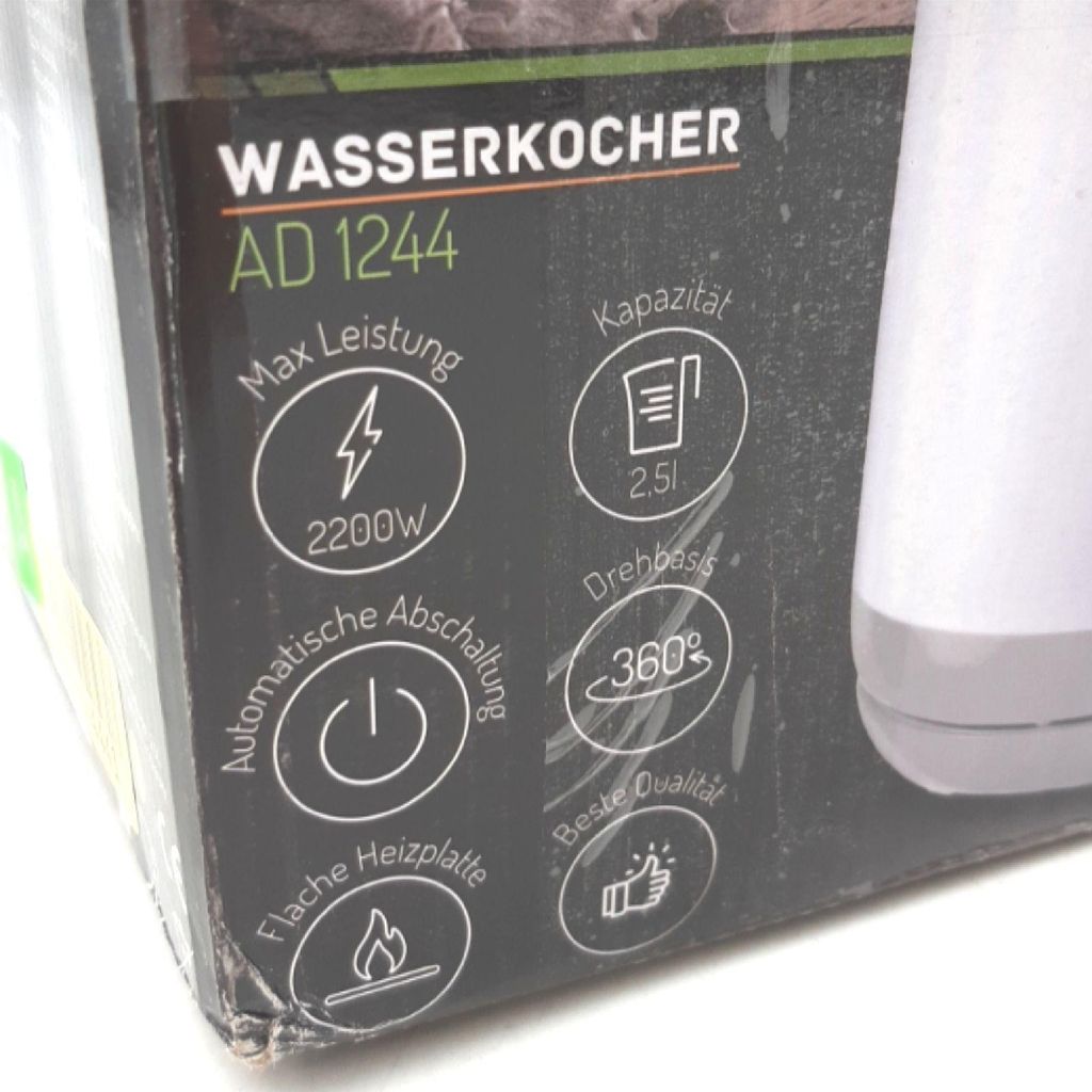 Adler AD 1244 Bollitore Elettrico 2,5 L - Bianco/Grigio, 2200W, Spegnimento Automatico