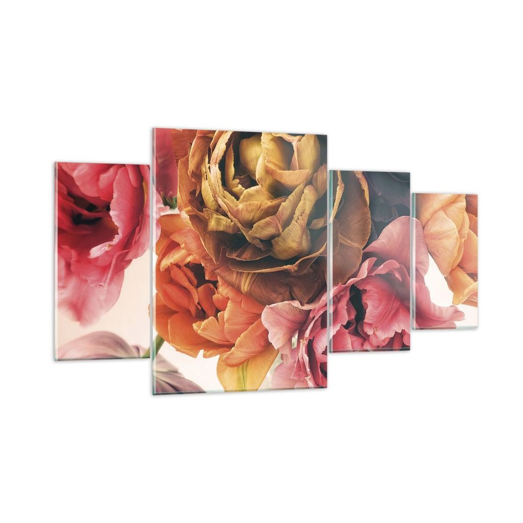 Bilder auf glas - 4 Teile - Blumenstrauß Blumen Braut - 160x90cm - Glasbilder - Wandbilder - Bilder - zum Aufhängen bereit - Wanddekoration aus G...