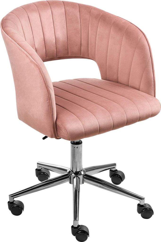 BELIANI Bürostuhl Rosa Samtstoff mit Armlehnen Höhenverstellbar Rollbar Drehbar Home-Office Büro Arbeitszimmer Ausstattung Sitzmöbel Arbeitshocker