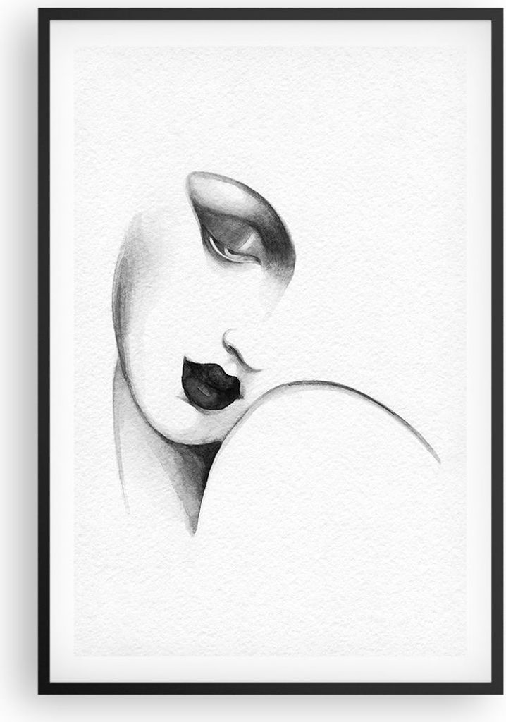 Gerahmtes Poster - Schwarzer Rahmen - Porträt Frau Skizze - 61x91,5 cm - Wand Bild - Wanddeko - Wandbilder - Kunstposter - Wandposter - Bilderrahm...