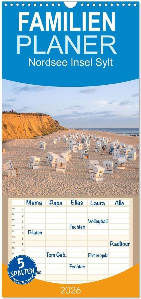 Familienplaner 2026 - Nordsee Insel Sylt mit 5 Spalten (Wandkalender, 21 x 45 cm) CALVENDO