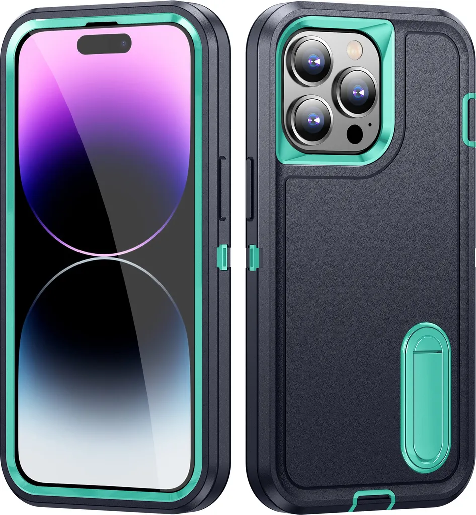 Cover iPhone 14 Pro Heavy Duty Blu: Armor Case Anti-Caduta con Supporto