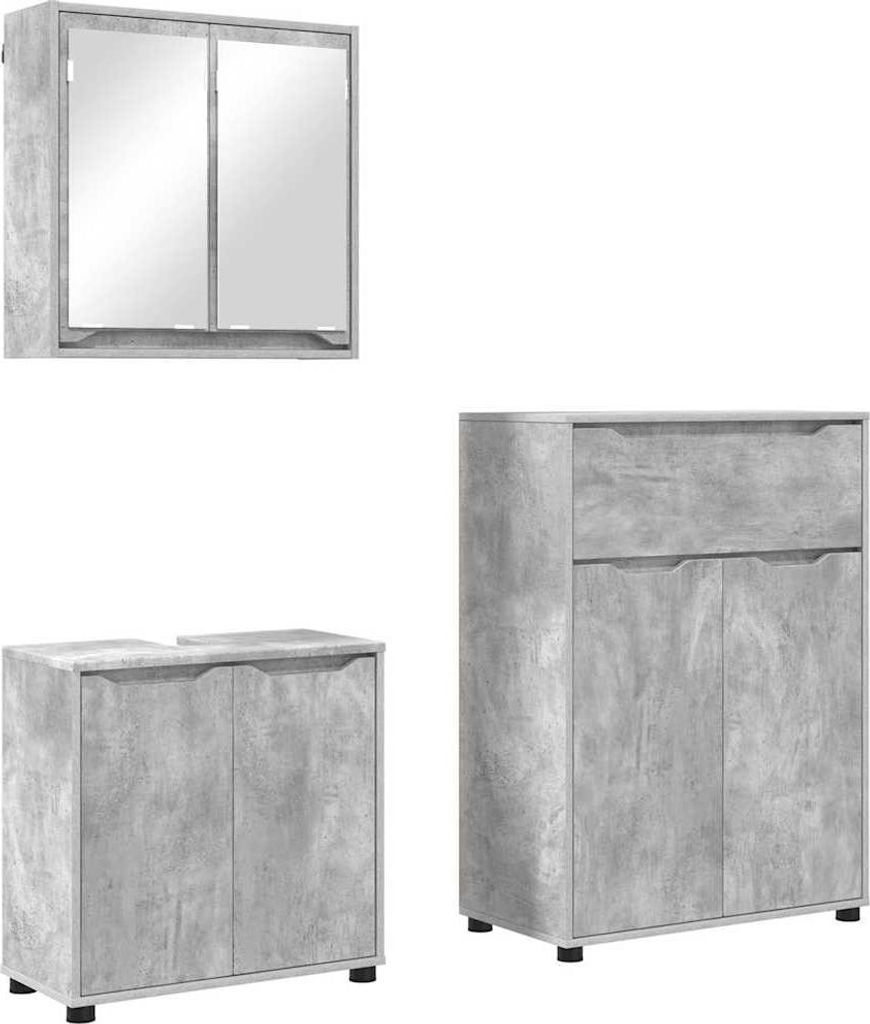 vidaXL Badezimmermöbel-Set mit Regal 3 pcs Beton Grau Holzwerkstoff