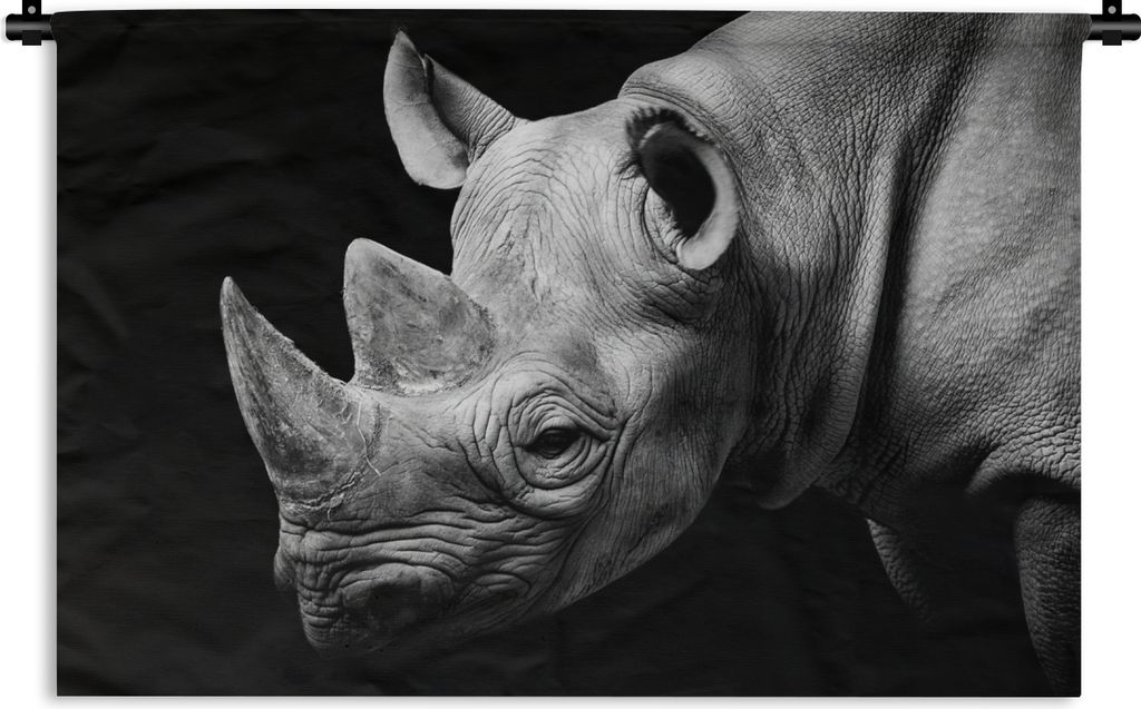 MuchoWow Wandteppich Wandbehang Tiere - Nashorn - Schwarz - Weiß - Porträt 150x100 cm Tapisserie Dekoration Wandtuch - Waschbar - Tapisserien -...