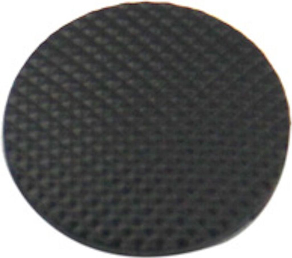 A close-up, top-down view of a black analog stick cap with a textured surface.