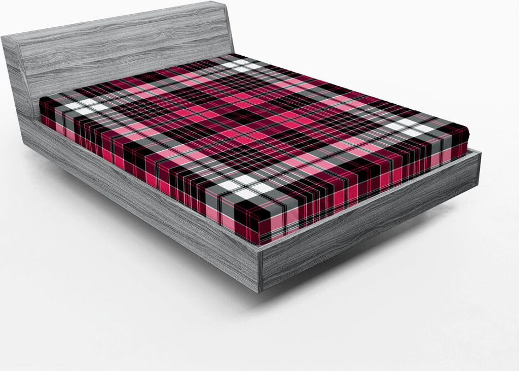ABAKUHAUS Kariert Spannbetttuch, Symmetrische Linien und Quadrate Geometrischer alter Tartan inspirierter Design-Druck, 135 x 190 cm, Schwarz Weiß...