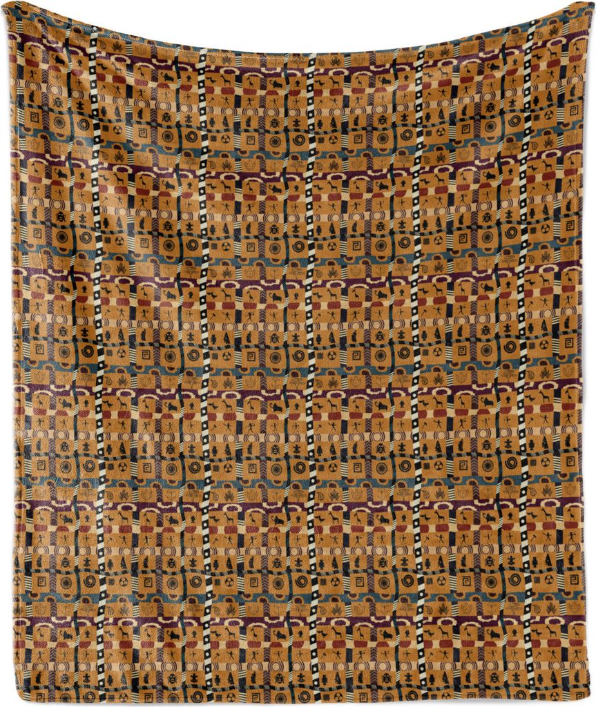 ABAKUHAUS Vintage Tribal Weich Flanell Fleece Decke, Primitive Kunst, Gemütlicher Plüsch für den Innen- und Außenbereich, 125 x 175 cm, Bernste...
