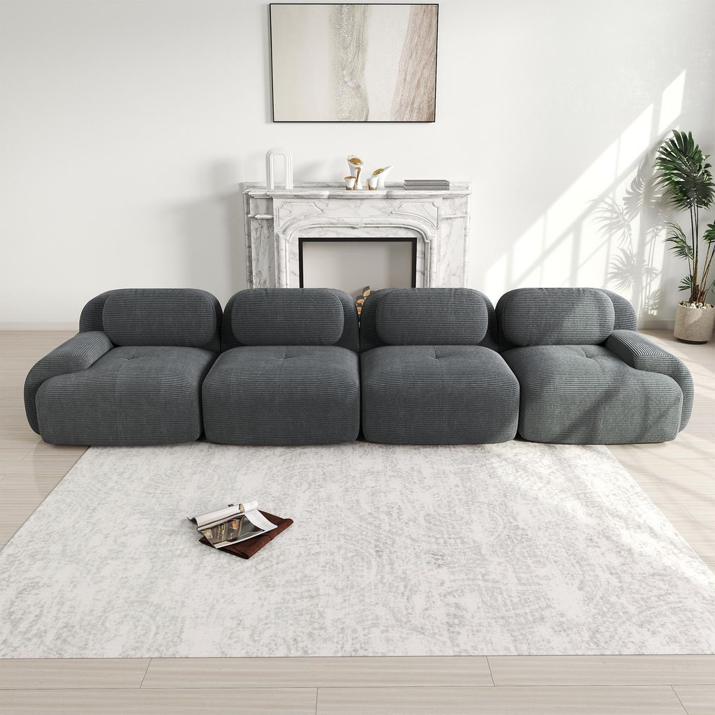 Sweiko 4-Sitzer-Sofa aus weichem Cordstoff, 32D hochelastische Polsterung, haustierfreundlich und ergonomisch, vakuumverpackt, frei kombinierbar, o...
