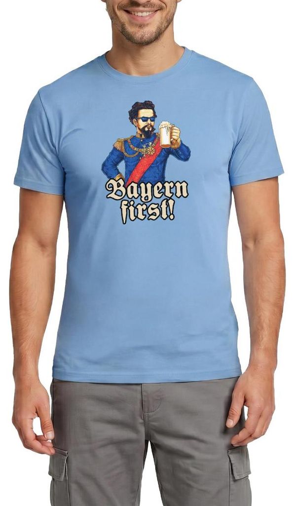 Spreadshirt König Ludwig Mit Bier Bayern First Männer T-Shirt, XL, Carolina Blue