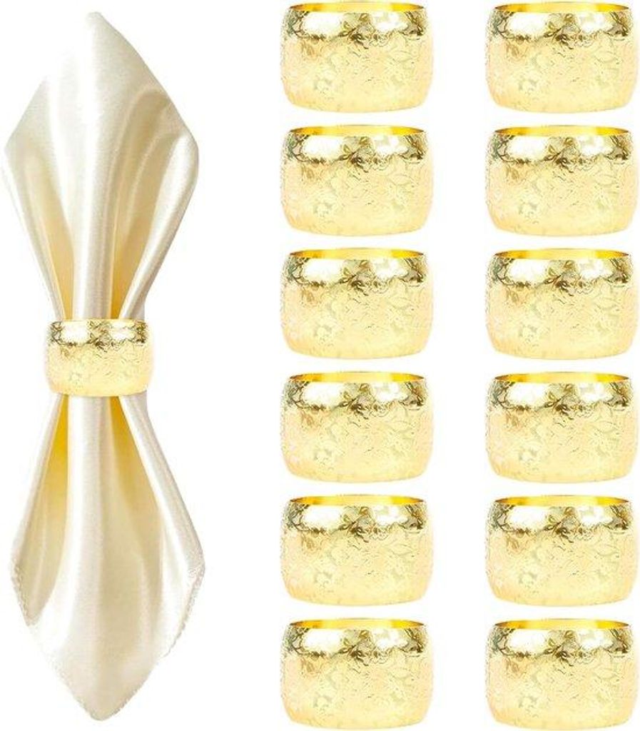 Gelbgoldene Serviettringe, 12 Stück, elegante Metall-Serviettringe, Serviettenhalter rosenrot, Tafelaccessoires für Hochzeit, Fest, Hotel, Festiv...