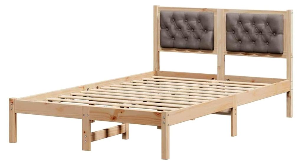 Taupe Massivholzbettgestell mit gepolstertem Kopfteil und Lattenrost - 120x190 cm