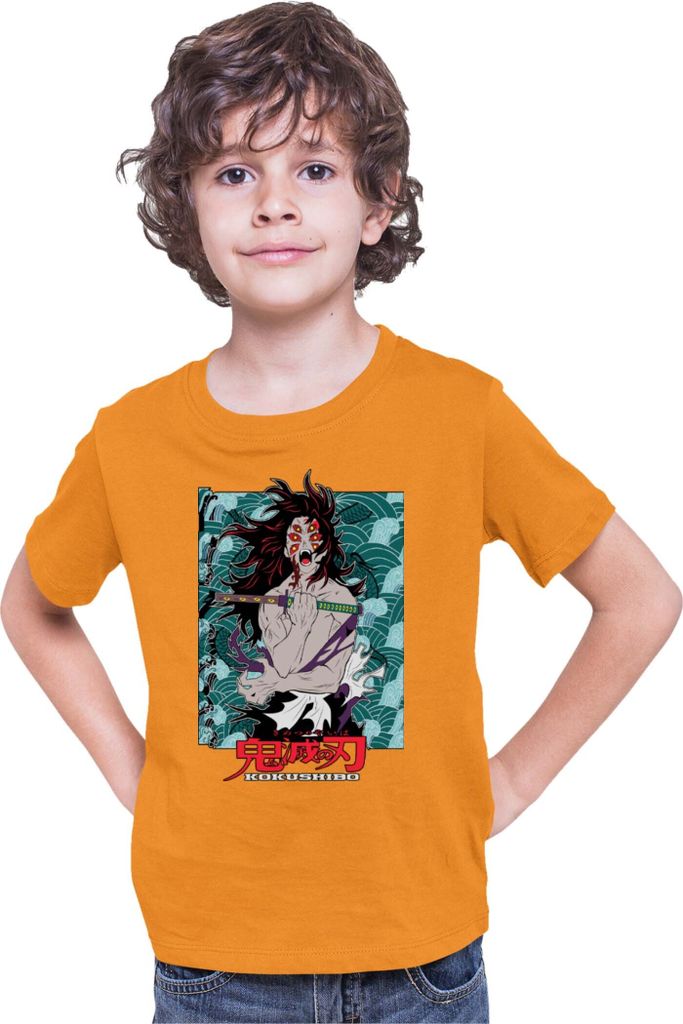 Kinder T-Shirt Demon Anime Slayer Kimetsu No Yaiba Kokushibo 001, 3-4 Jahr - 104 / Orange