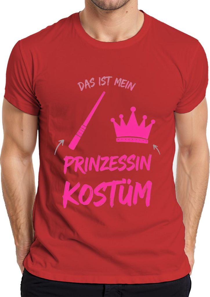 Prinzessin Kostüm Krone Zauberstab Karneval Fasching Geschenk Herren T-Shirt, Rot, M