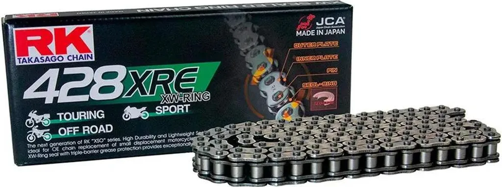 Chaîne RK 428XRE Rivet 118 Maillons Grise pour Moto de Route et Cross