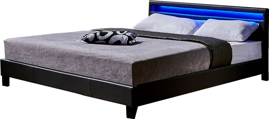 HOME DELUXE - LED Bett Asteroid - Dunkelgrau, 180 x 200 cm - Inkl. Lattenrost I Polsterbett Design Bett inkl. Beleuchtung