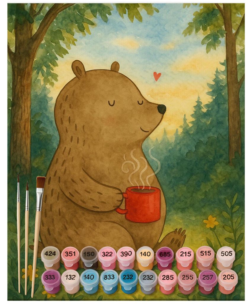 Mr. & Mrs. Panda Malen nach Zahlen Bär Kaffee Design 40 x 50 cm Ohne Rahmen - Weiß - Geschenk, mit, Leinwand, Teddy, Motivation, diy set, Guten M...