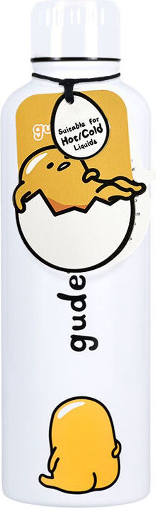 Paladone Gudetama Offiziell lizenzierte Metall-Wasserflasche, Cartoon-Figur, Silber und Gelb, wiederverwendbar, Geschenk