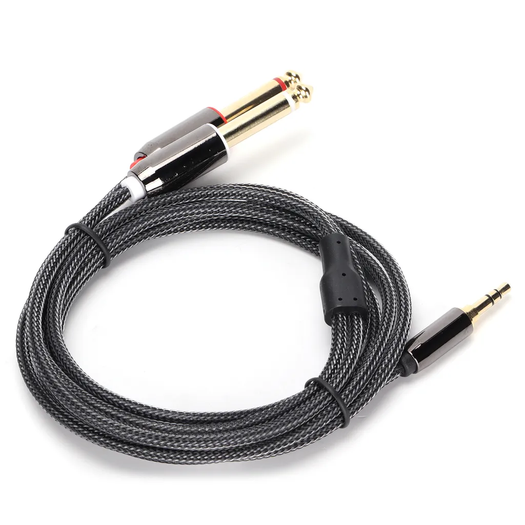 3.cavo audio da 5 mm a doppio 6,35 mm, cavo audio da 3,5 mm a doppio 6,35 mm, cavo audio da 3,5 mm maschio a doppio 6,35 mm maschio, cavo audio con connettori da 3,5 mm a doppio 6,35 mm, connettore placcato oro linea audio, cavo audio - 2
