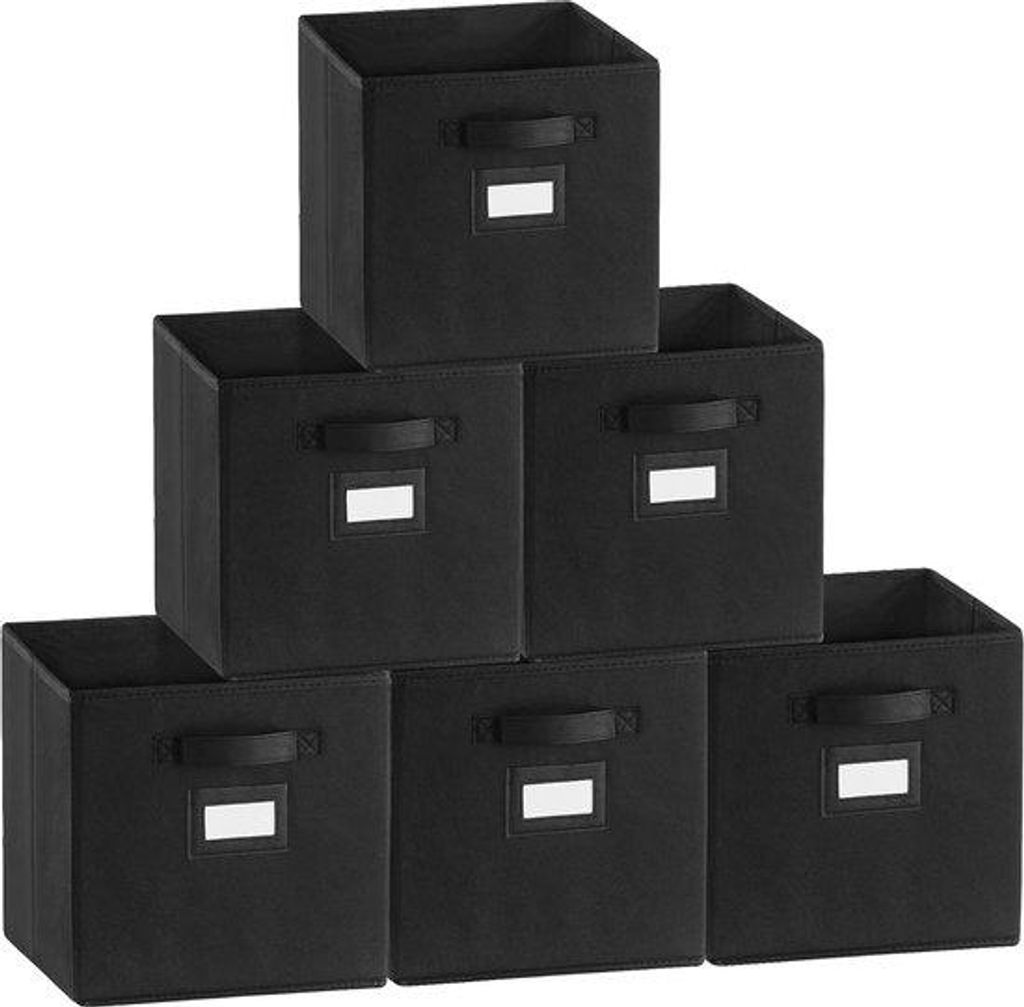6-teilig Opbergsatz - 27x27x28 cm - Faltasche mit Etikettfachern - Ideal für Kleidung, Spielzeug und mehr - Schwarz