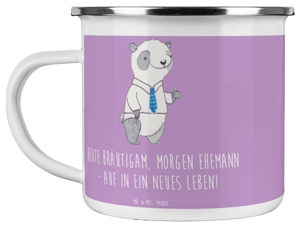 Mr. & Mrs. Panda Emaille Tasse Bräutigam Heute - Lavendeltraum - Geschenk, zukünftiger Ehemann, Geschenke, Blechtasse, Motivtasse, Pott, Zukunft,...