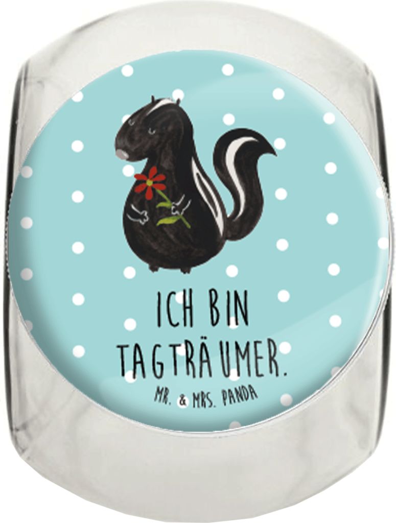 Mr. & Mrs. Panda Kaffeedose Stinktier Blume XL 2000ml - Türkis Pastell - Geschenk, Süßigkeitenglas, Bonboniere, glasbehälter, Träume, Wildtier...