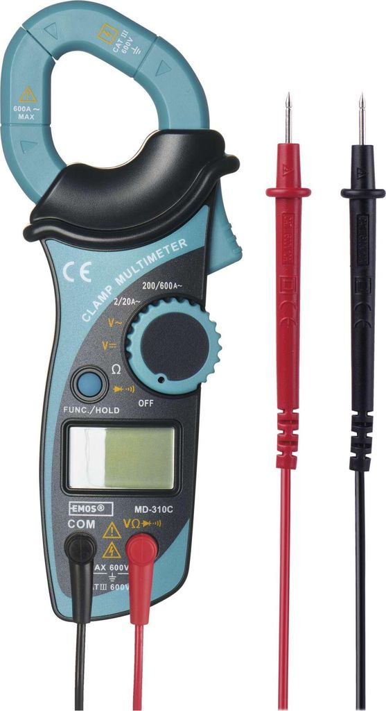 EMOS Digitaler Zangenmultimeter mit Ledertasche, Clamp Meter, Spannungsprüfer, Volttester, Spannungstester, AC, DC Multimeter mit Memory, M0305