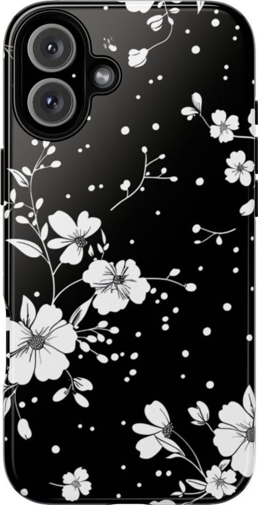 Schwarz-weißes Blumenmuster – Hülle Kompatibel mit iPhone 16 Plus