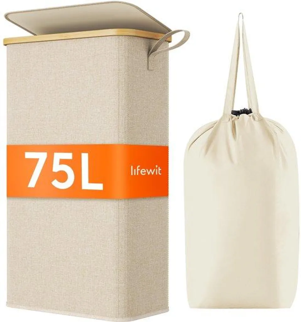 Fini le désordre avec ce panier à linge 75L en bambou beige étroit