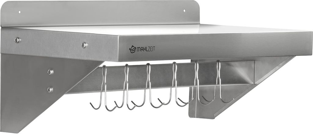 Mensola A Parete In Acciaio Inox 120x30cm - Con Ganci, Ribaltabile, Per Cucina - Foto 5