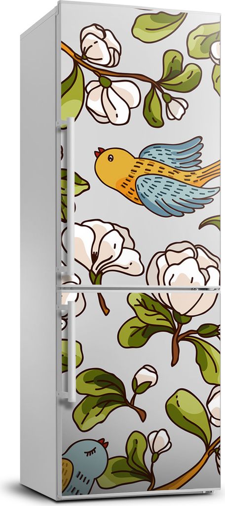 Tulup Kühlschrankdekoration - 70x190 cm - Aufkleber auf dem Kühlschrank - Vögel und Blumen