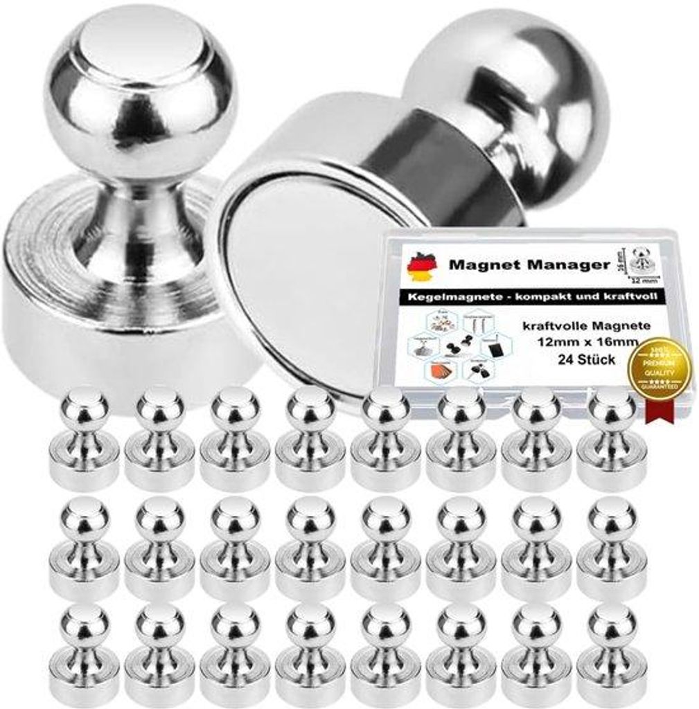 Kugelmagneten 12x16 mm Zinn - Sterke Zinnmagneten - Silber - Premium Mini-Magneten - Küchenmagneten - Magneten für Magnettafeln - Whiteboardmagneten