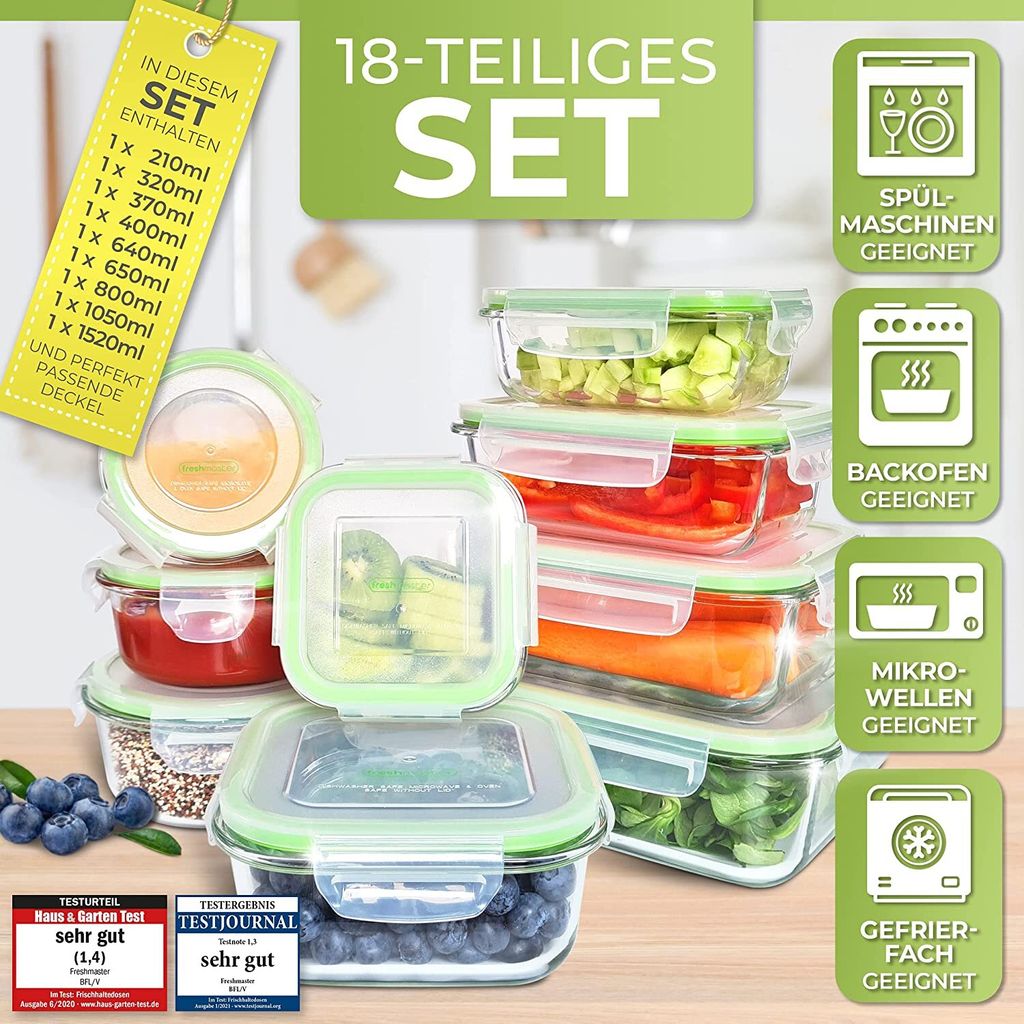Fresh Master Frischhaltedose Set 18 tlg. Borosililatglas, Produktbild 