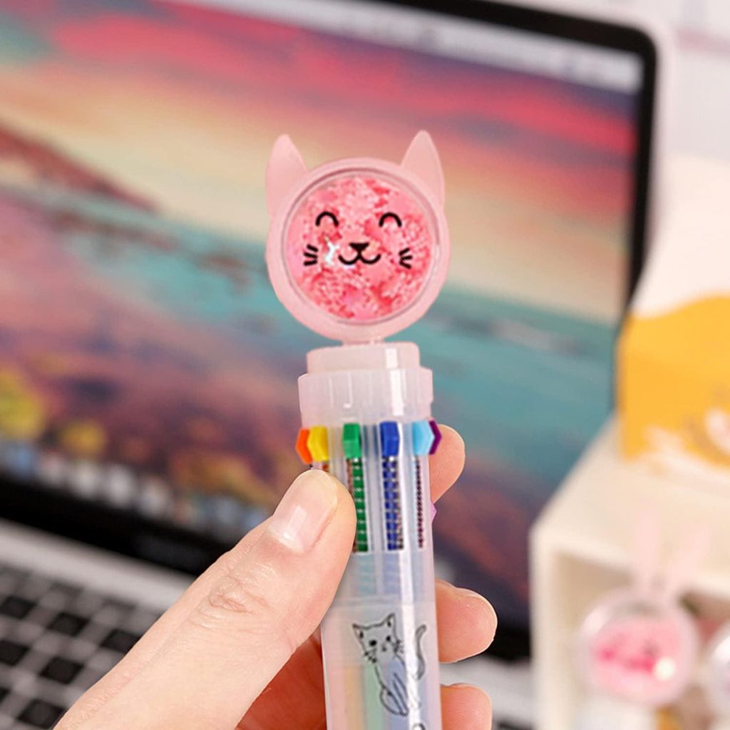 10 Stück mehrfarbige Stifte 10-in-1 ausziehbarer Kugelschreiber kreative süße Cartoon-Stift - 10 Farben Stifte für Büro, Studenten, Schulbedar...