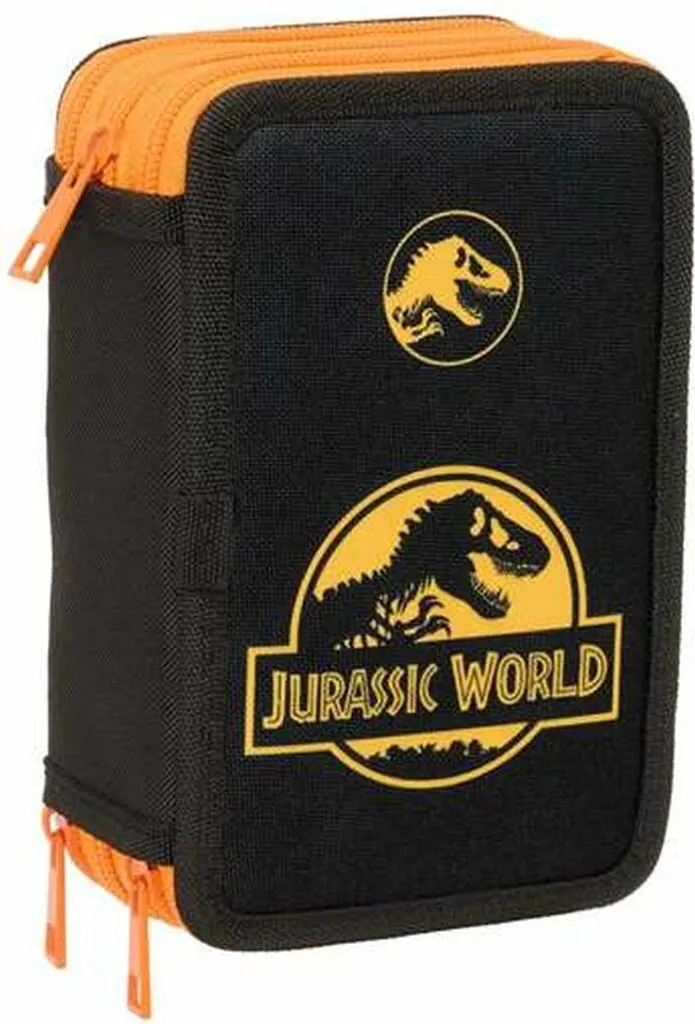 Astuccio triplo Jurassic World Nero 12,5 x 19,5 x 5,5 cm 37 pezzi