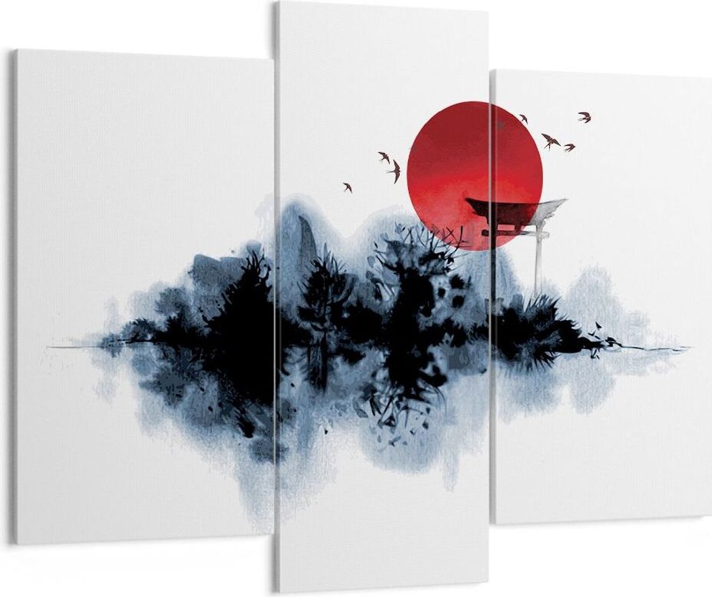 Bild auf Leinwand - Leinwandbild - 3 Teile - Rot Sonne Tor - 130x100cm - Wand Bild - Wanddeko - Wandbilder - Leinwanddruck - Bilder - Wanddekoratio...